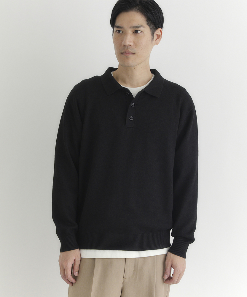 ポリナイロンニットポロ襟セーター