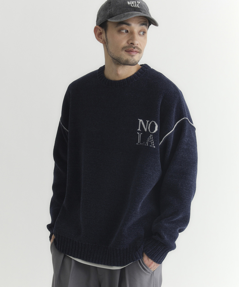 モールニットロゴクルーネックセーター