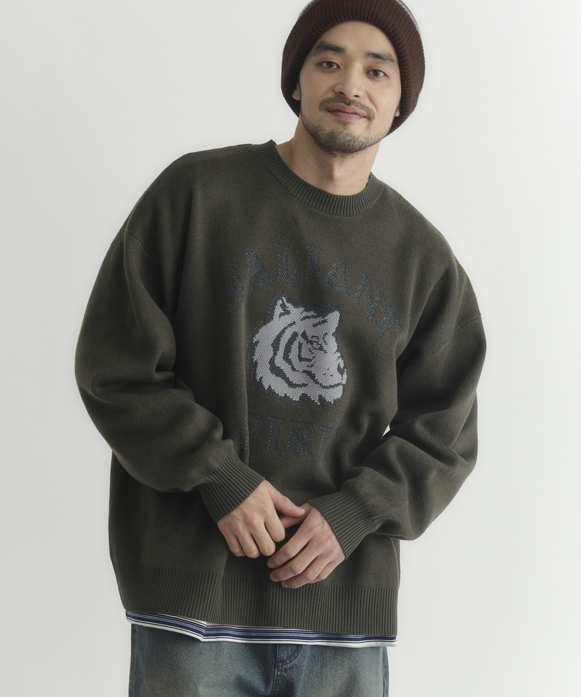 バルキーニットアニマル柄クルーネックセーター