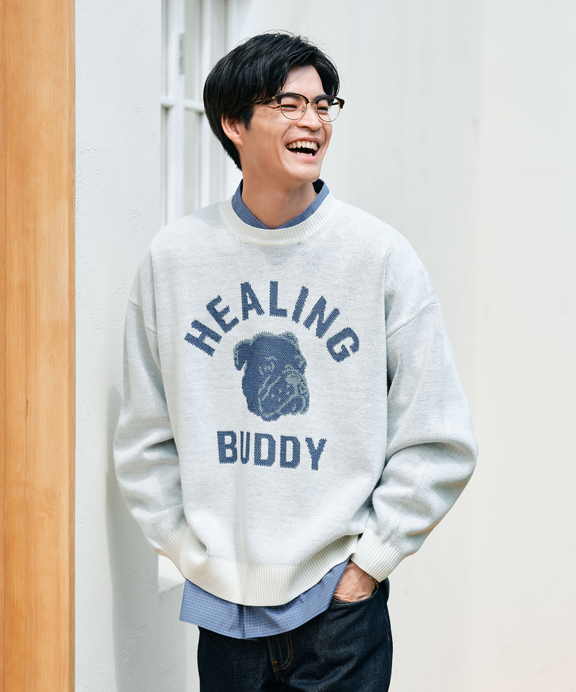 バルキーニットアニマル柄クルーネックセーター