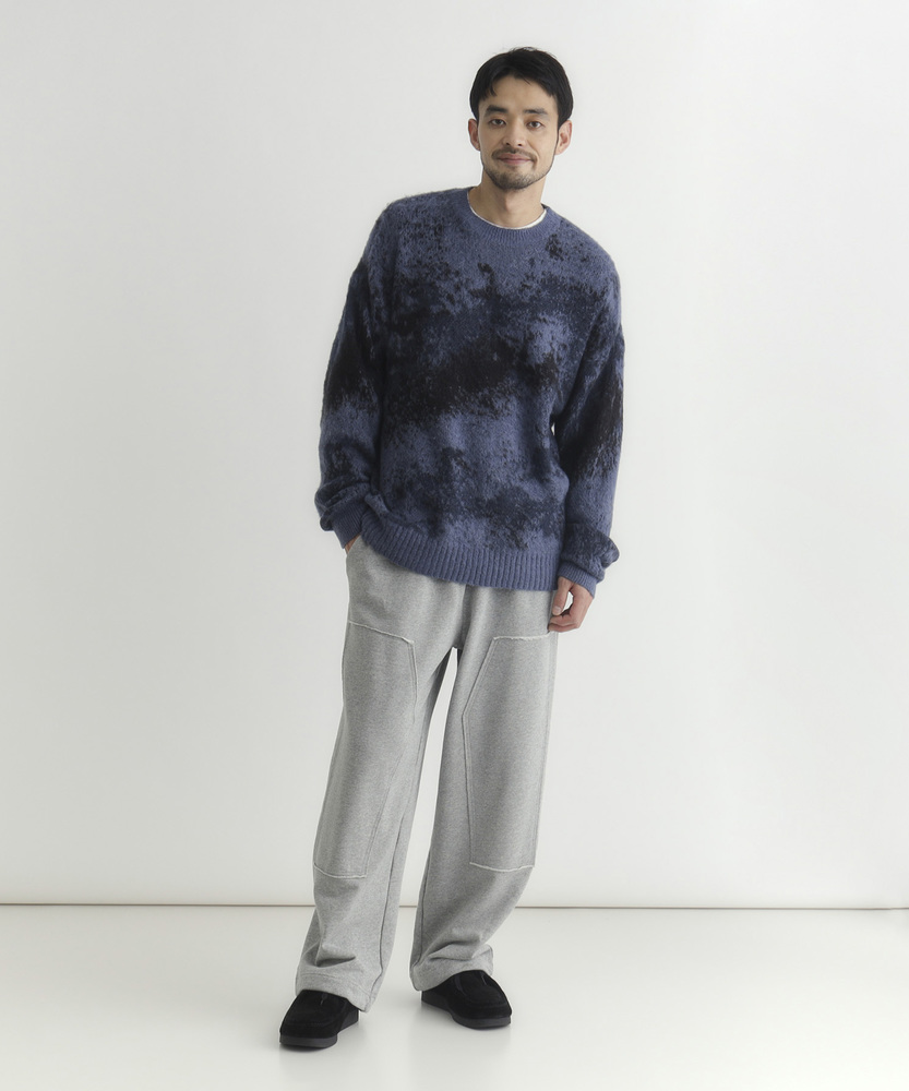 シャギーニットグラデーションクルーネックセーター(M ブルー