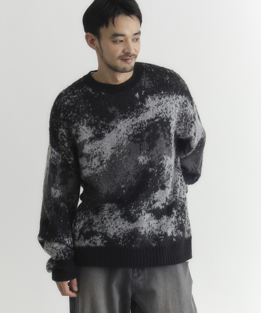 シャギーニットグラデーションクルーネックセーター(M ブルー