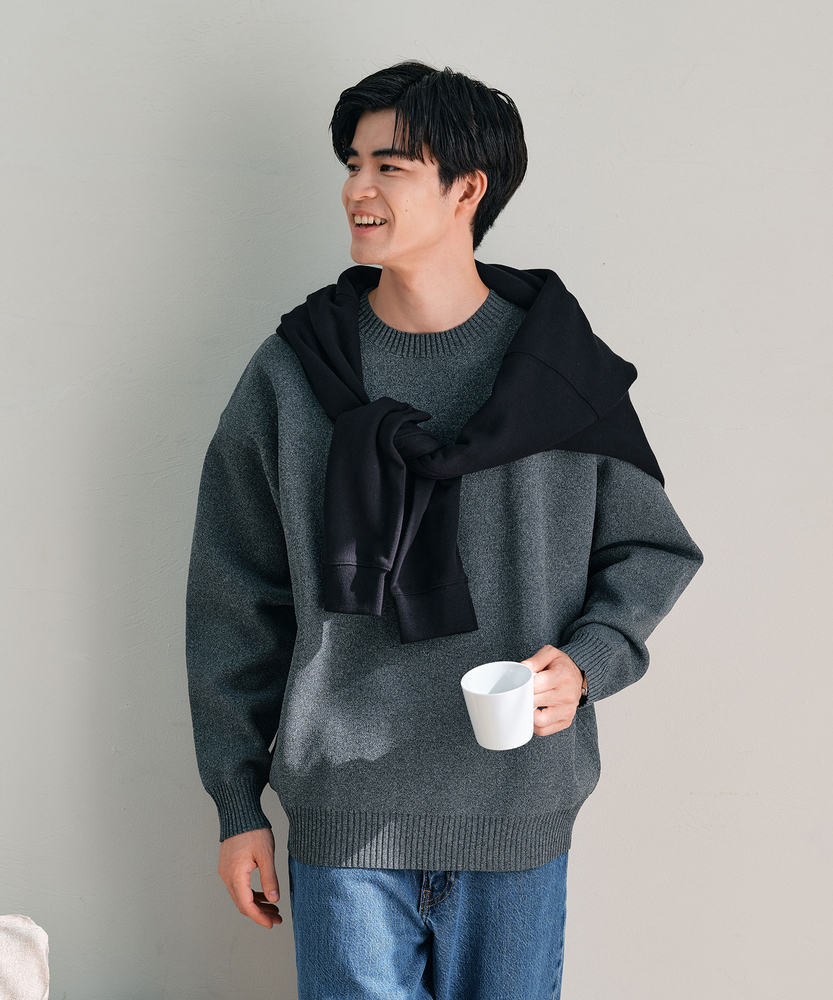 ウォッシャブルニットメランジクルーネックセーター