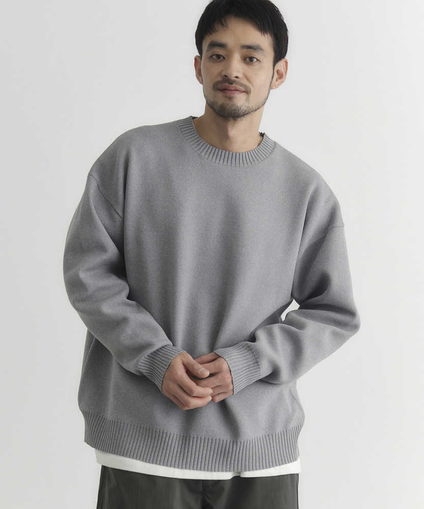 ウォッシャブルニットメランジクルーネックセーター(S ブルー