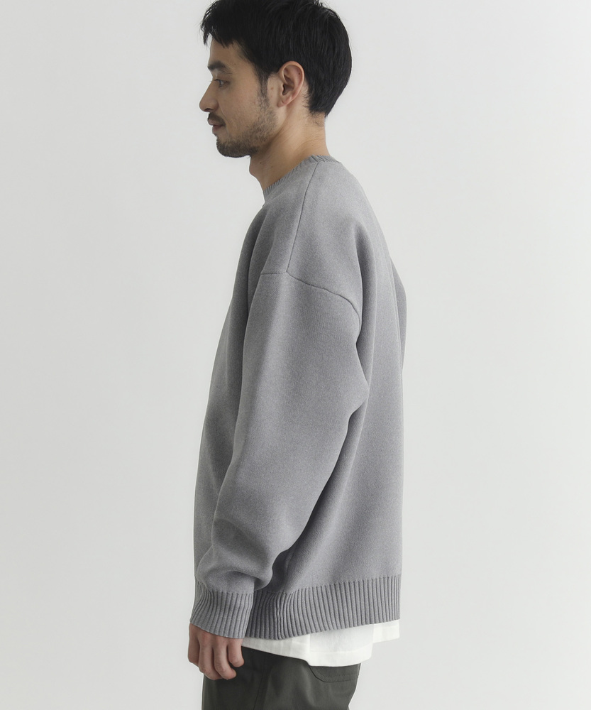 ウォッシャブルニットメランジクルーネックセーター(S ブルー