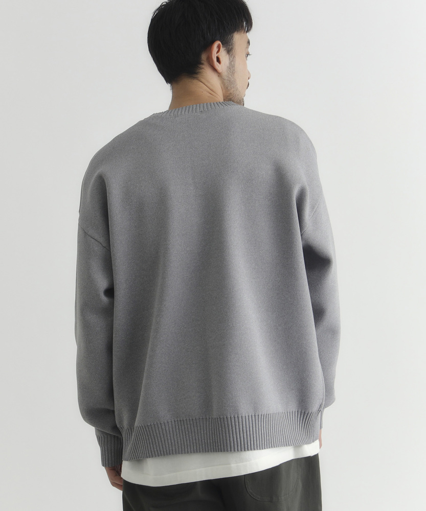 ウォッシャブルニットメランジクルーネックセーター(S ブルー