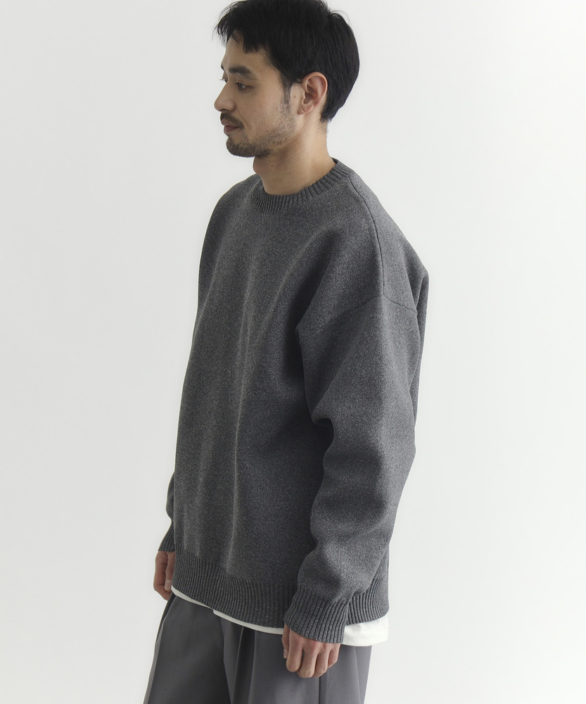 ウォッシャブルニットメランジクルーネックセーター(S ブルー