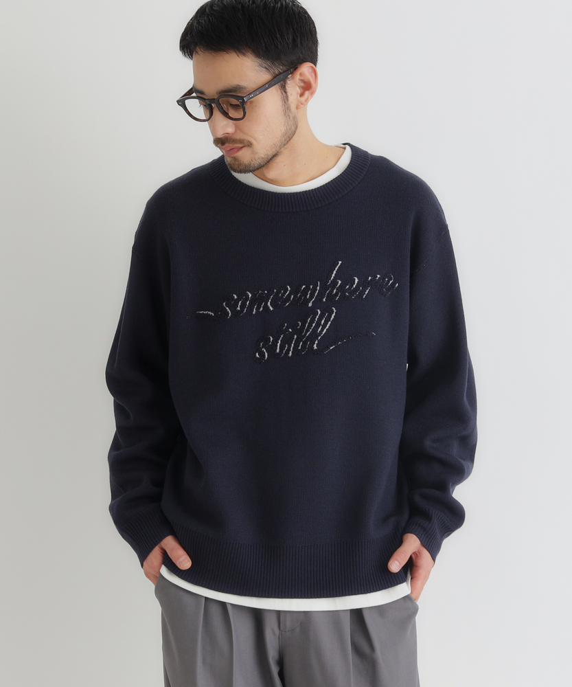 アクリルロゴクルーネックセーター(M ネイビー): トップス｜Right-on