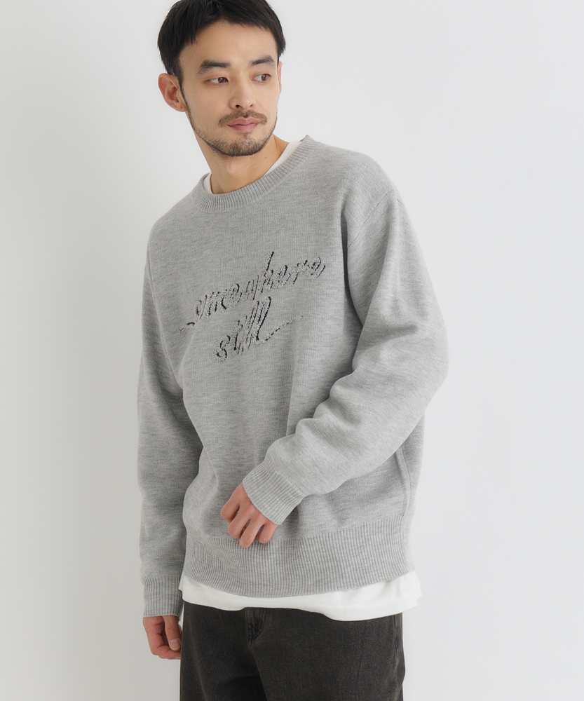 アクリルロゴクルーネックセーター(M ネイビー): トップス｜Right-on