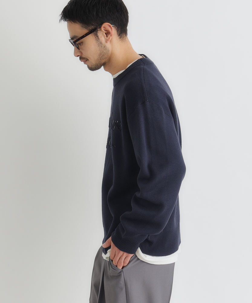 アクリルロゴクルーネックセーター(M ネイビー): トップス｜Right-on