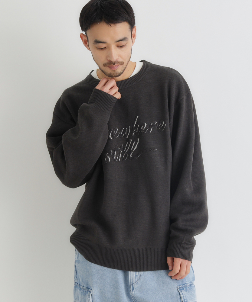 アクリルロゴクルーネックセーター(M ネイビー): トップス｜Right-on