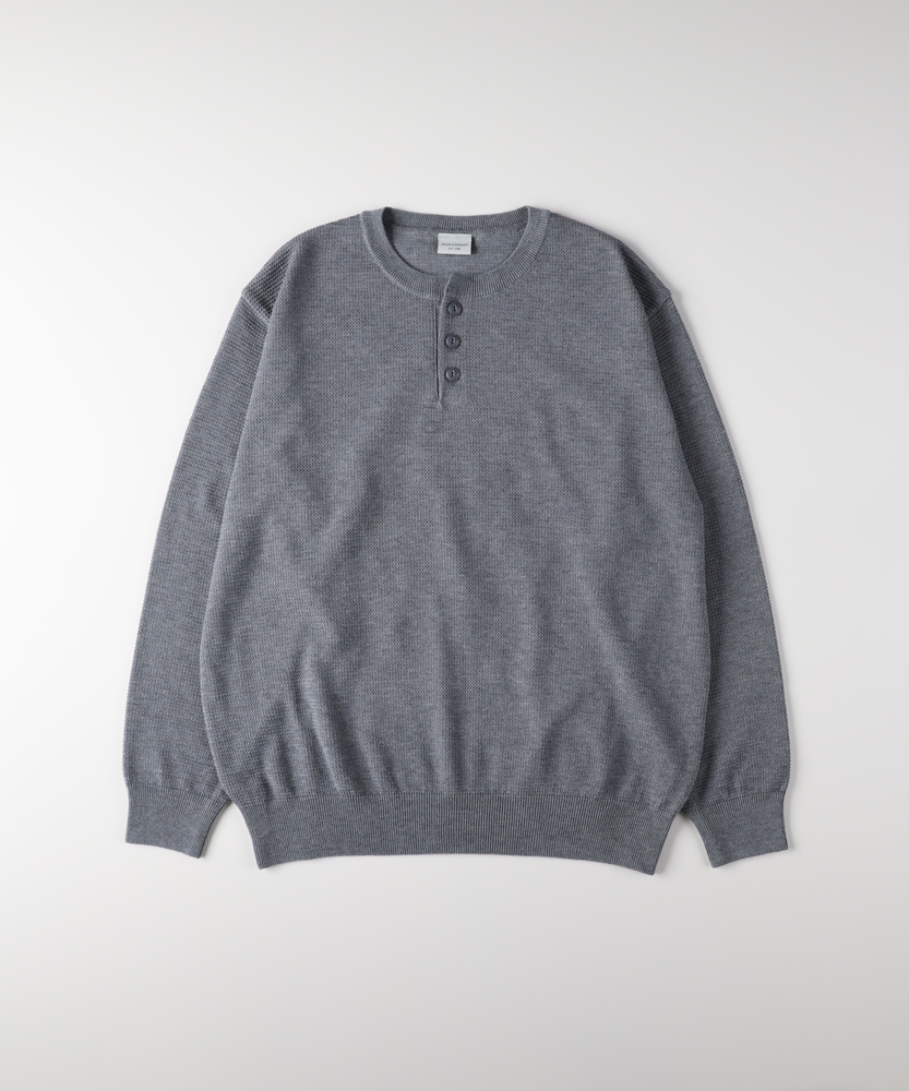 日本製ワッフルヘンリーネックセーター