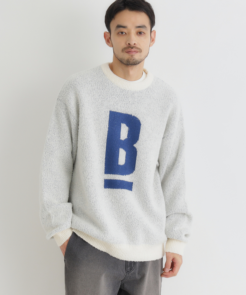 ダブルジャガードロゴクルーネックセーター(S ネイビー): トップス