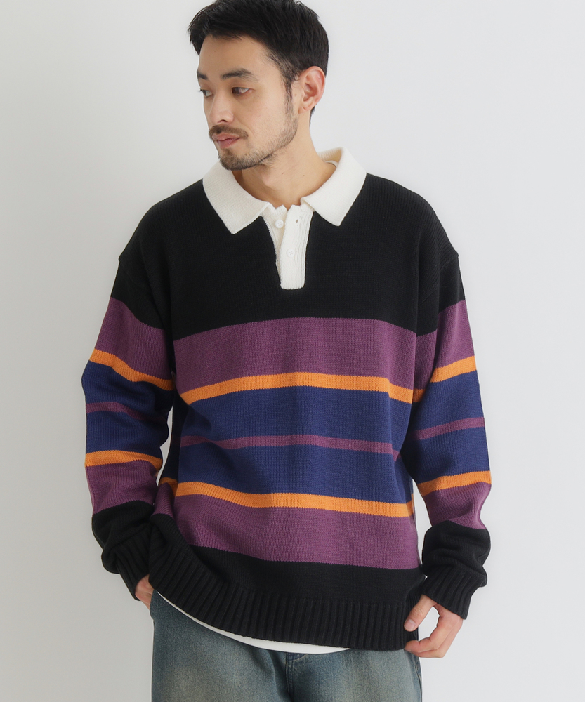 マルチボーダーポロ襟セーター(S ネイビー): トップス｜Right-on公式