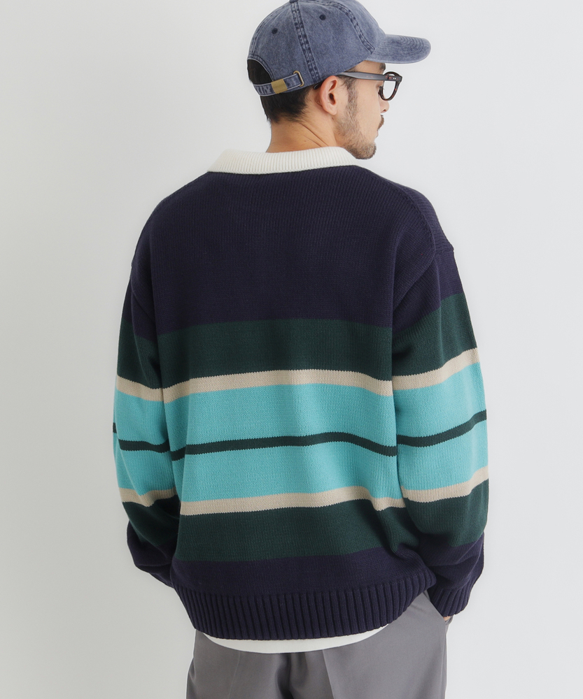 マルチボーダーポロ襟セーター(S ネイビー): トップス｜Right-on公式