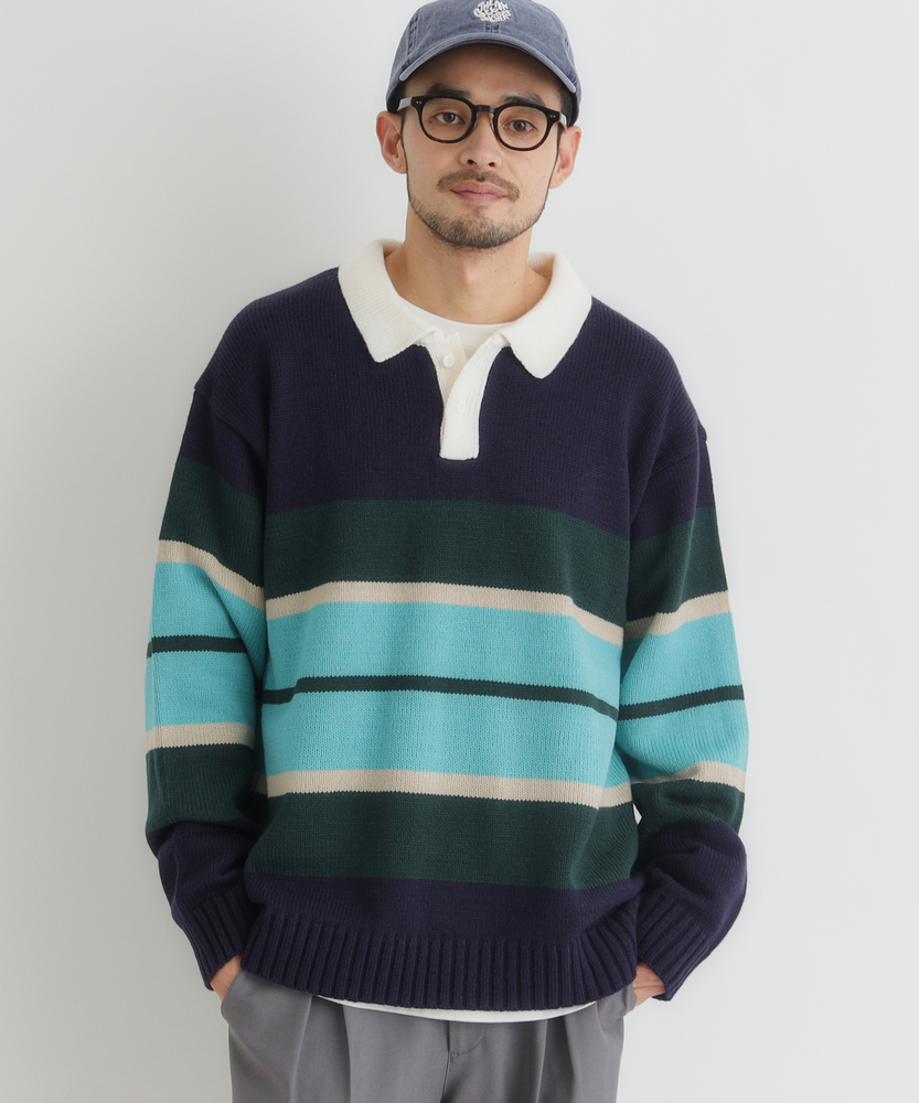 マルチボーダーポロ襟セーター(S ネイビー): トップス｜Right-on公式