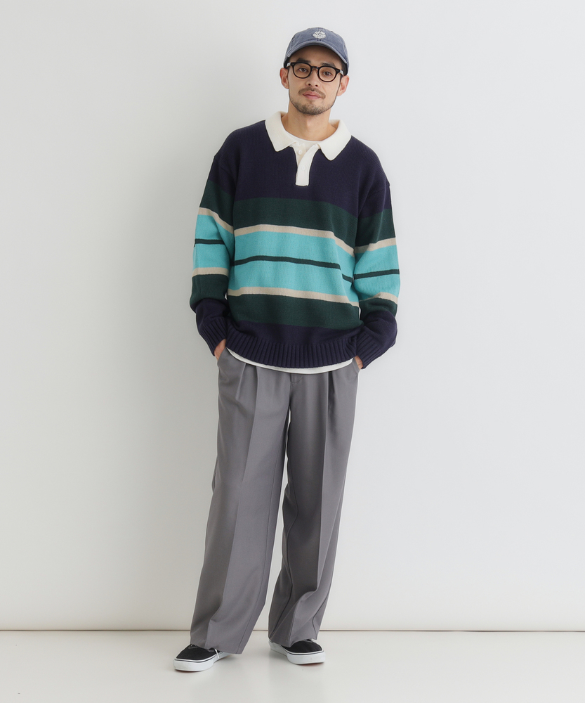 マルチボーダーポロ襟セーター(S ネイビー): トップス｜Right-on公式