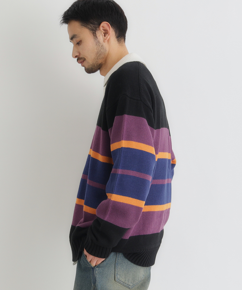 マルチボーダーポロ襟セーター(S ネイビー): トップス｜Right-on公式