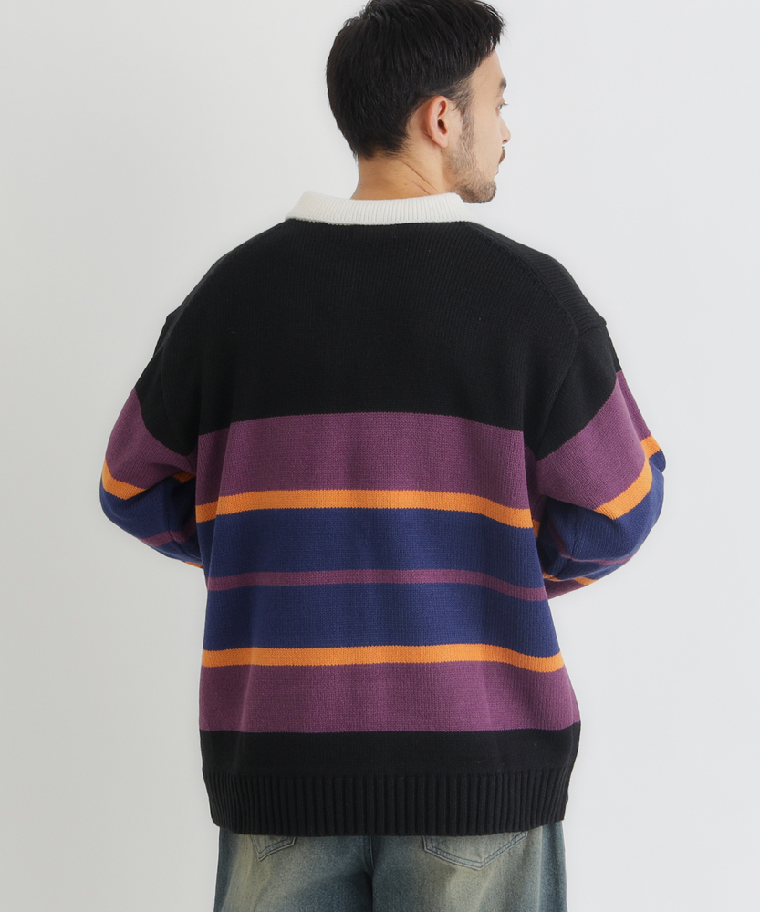 マルチボーダーポロ襟セーター(S ネイビー): トップス｜Right-on公式