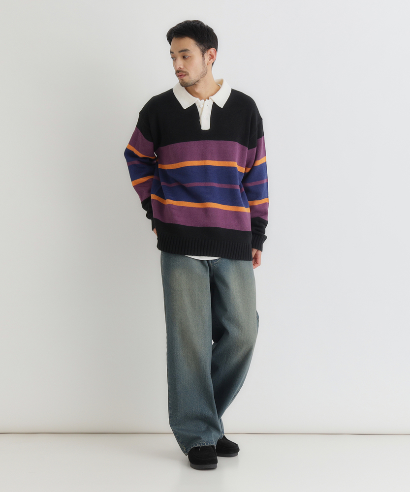 マルチボーダーポロ襟セーター(S ネイビー): トップス｜Right-on公式