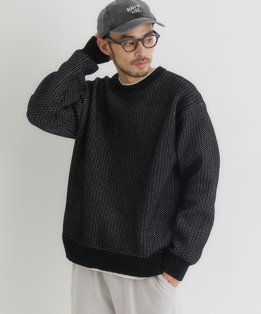 muta ジャガード クルーネックプルオーバー ネイビー ジャガード