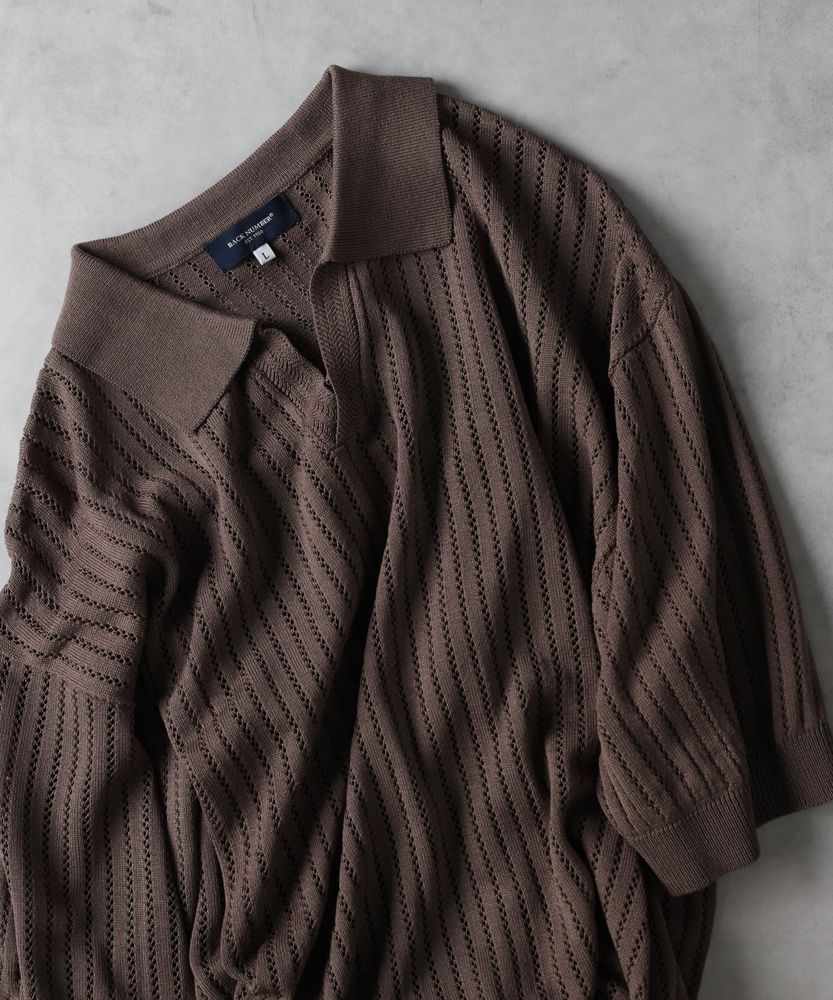 H BEAUTY&YOUTH カシミヤ100% ニットポロシャツ　ブラック　M 透かし編みニットスキッパーポロシャツ（WEB限定価格 9/3～9/8