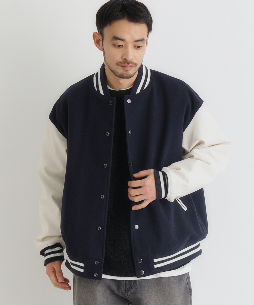 ライトメルトン袖切替スタジャン(M ネイビー): ジャケット/アウター