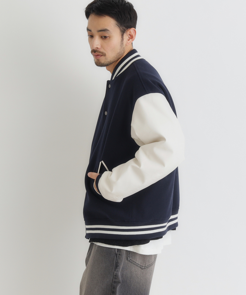 ライトメルトン袖切替スタジャン(M ネイビー): ジャケット/アウター