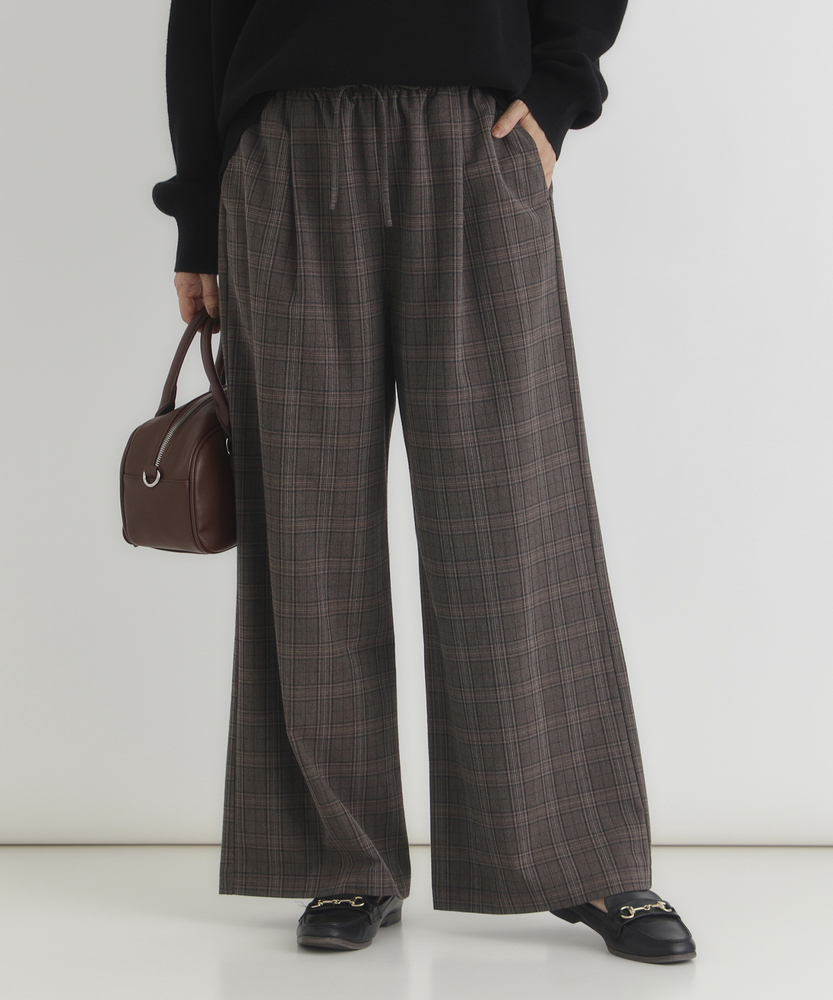 【｢楽｣して｢ちゃんと見え｣が一番使える！】無地見えTRチェックイージーパンツ(ウエストゴム・ストレッチ・秋カラー・体型を拾いにくい)