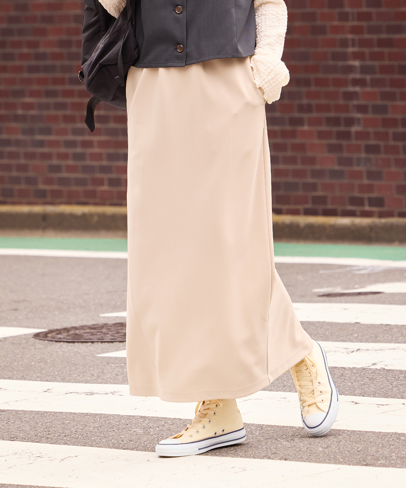 【｢楽｣して｢ちゃんと見え｣が一番使える！】カットジョーゼットタイトスカート(ウエストゴム・ストレッチ・秋カラー・体型を拾いにくい・親子でお揃い）