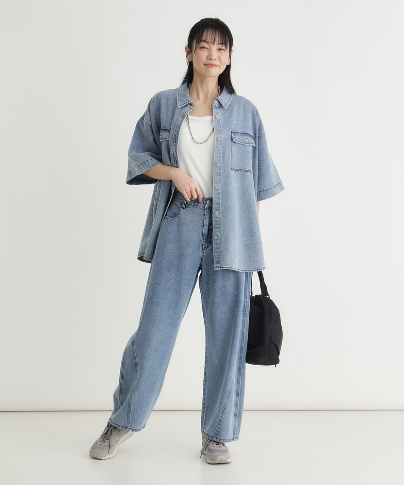 新品未使用タグ付き✨PLUS✨今期✨ デフォルメーションコクーンパンツ✨BLUE ゆったりらくちんデニムコクーンパンツ - ファッション通販なら