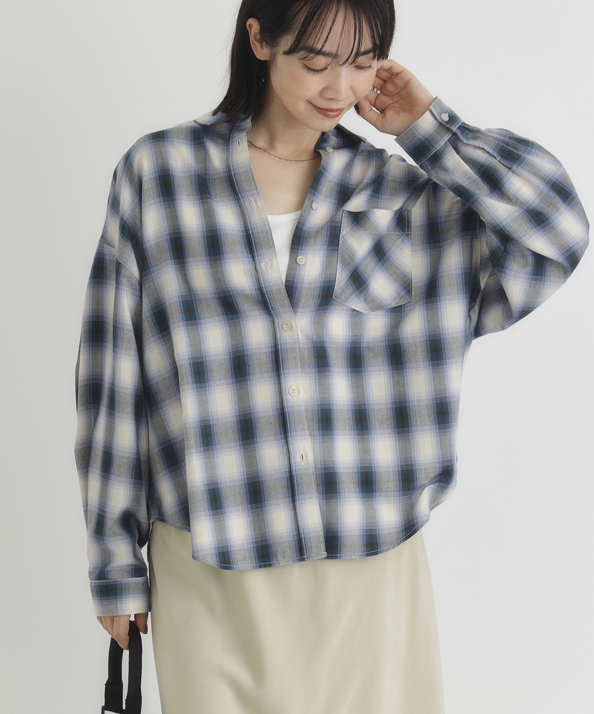 店舗人気NO.1】オンブレチェックシャツ (ゆったりシルエット
