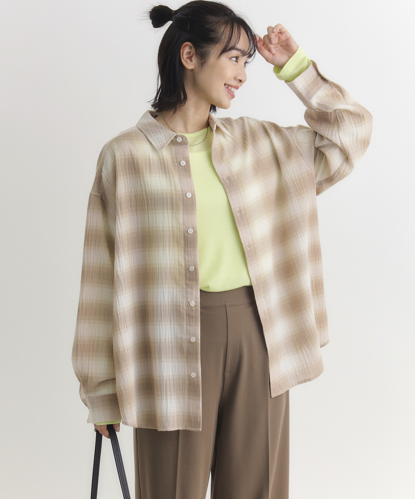チェックビッグシャツ(S ベージュ): トップス｜Right-on公式オンライン