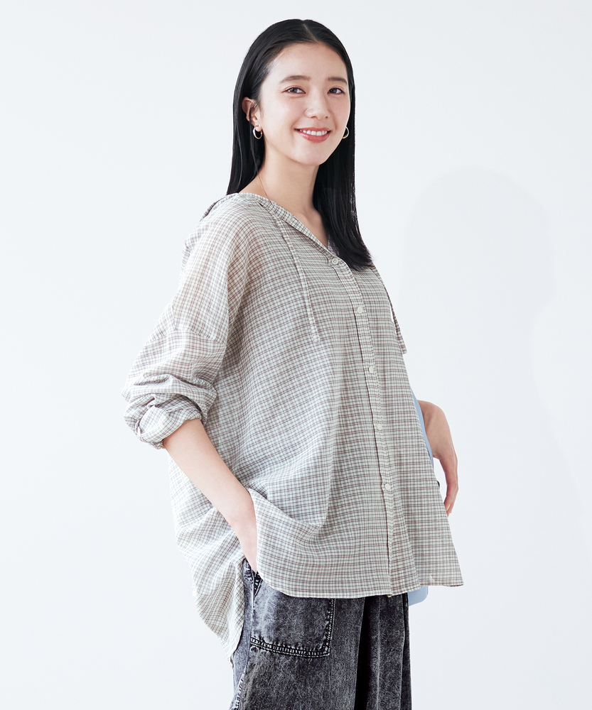 hyke 2020ss 人気シアーチェックシャツ SHEER PLAID SHIRT 25FW／15253 | HYKE