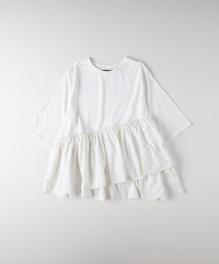 【華奢見え・接触冷感】裾切り替えデザインTシャツ