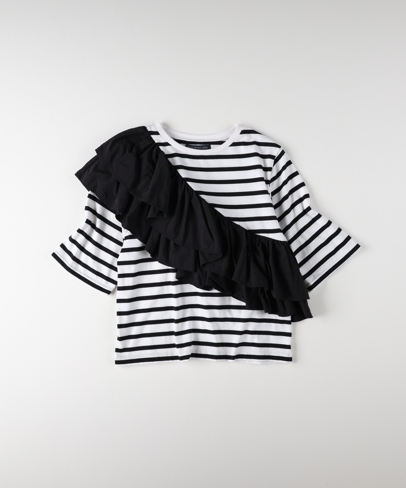 アシメフリルＴシャツ 華奢見え・接触冷感】アシメフリルTシャツ(M ブラック