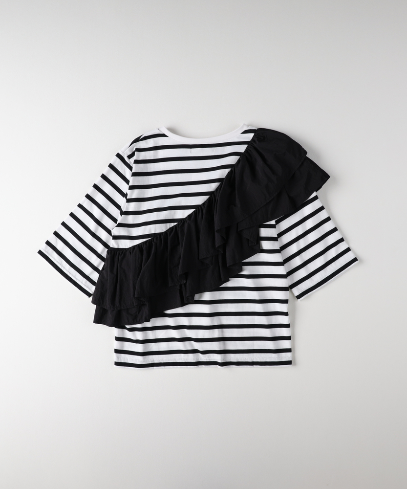 華奢見え・接触冷感】アシメフリルTシャツ(M オフシロ