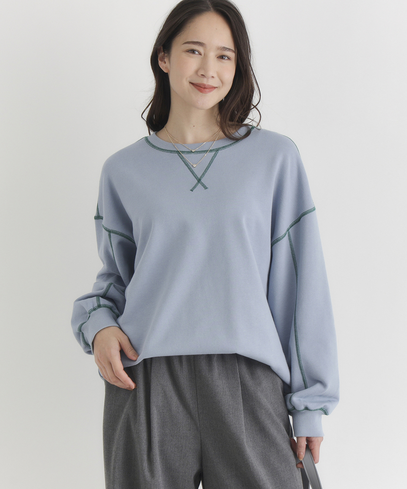 <カートにて10％off：WEB限定/12/8まで>配色ステッチスウェットプルオーバー