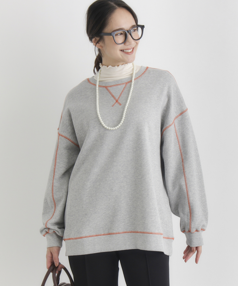 <カートにて10％off：WEB限定/12/8まで>配色ステッチスウェットプルオーバー