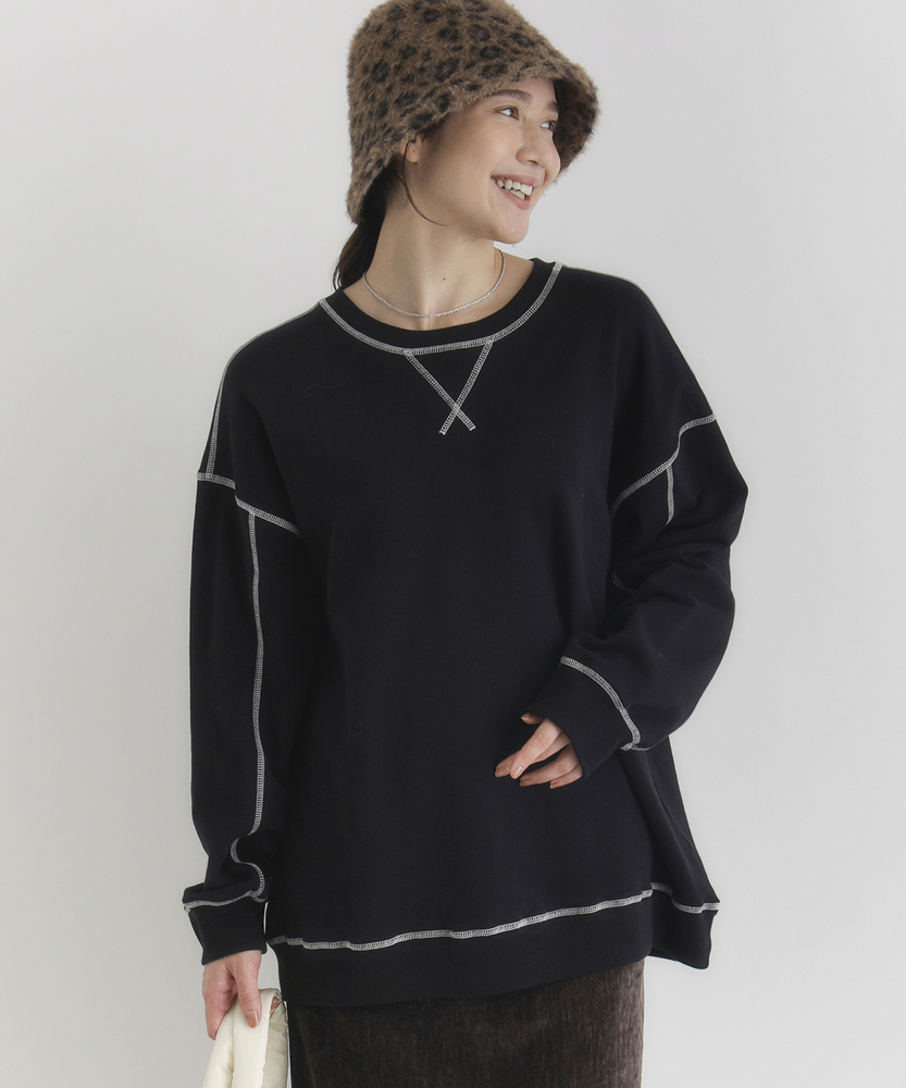 <カートにて10％off：WEB限定/12/8まで>配色ステッチスウェットプルオーバー