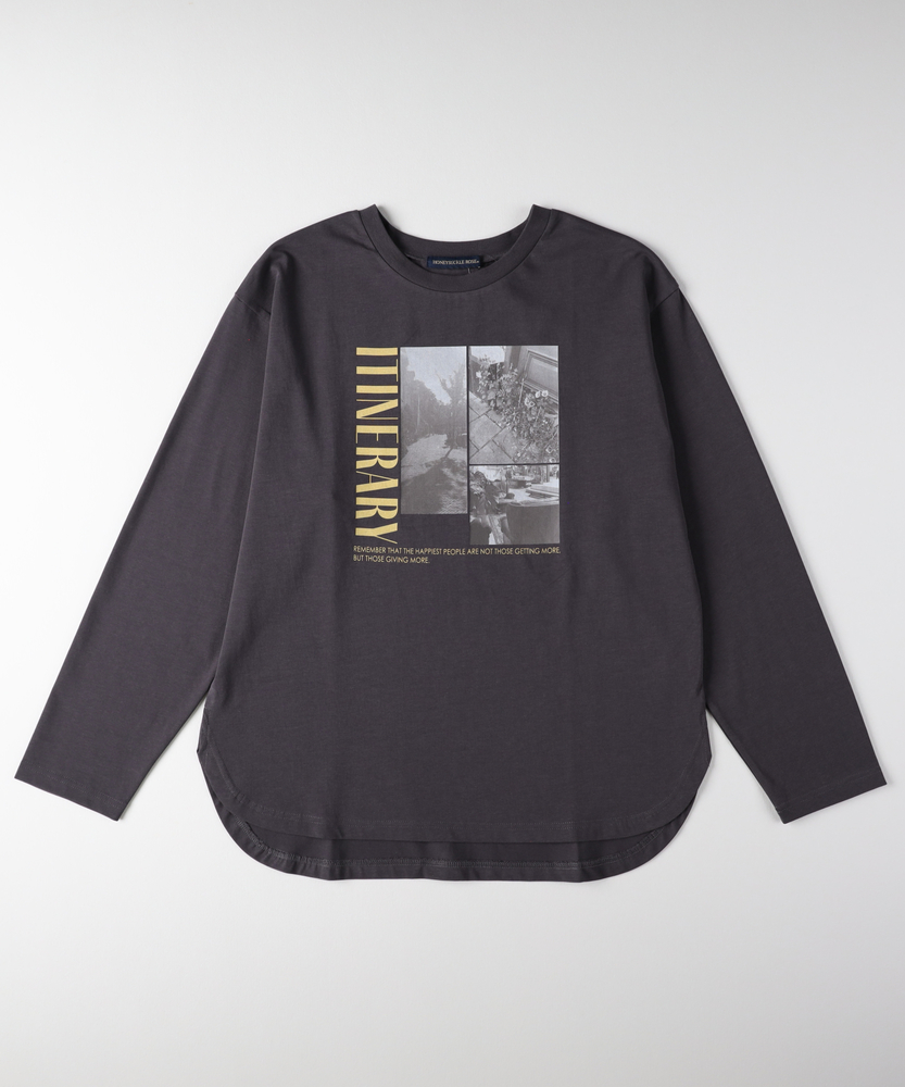 ラウンドヘムロングスリーブTシャツ(S オフシロ): トップス