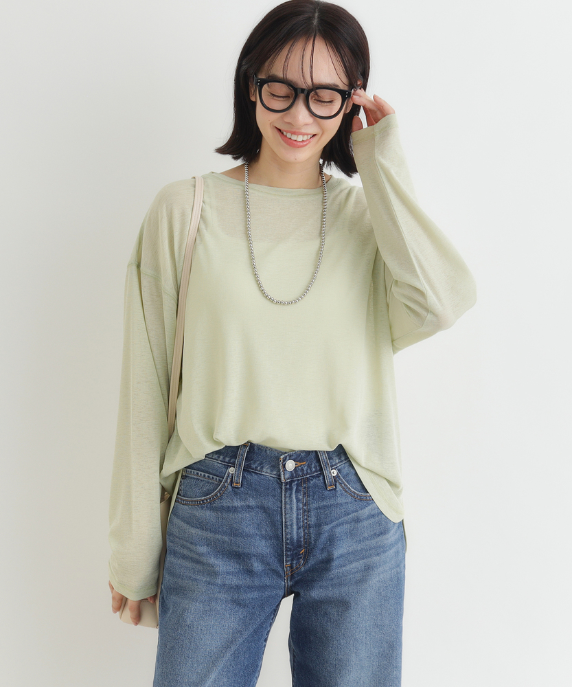 シアーラウンドヘム長袖Tシャツ