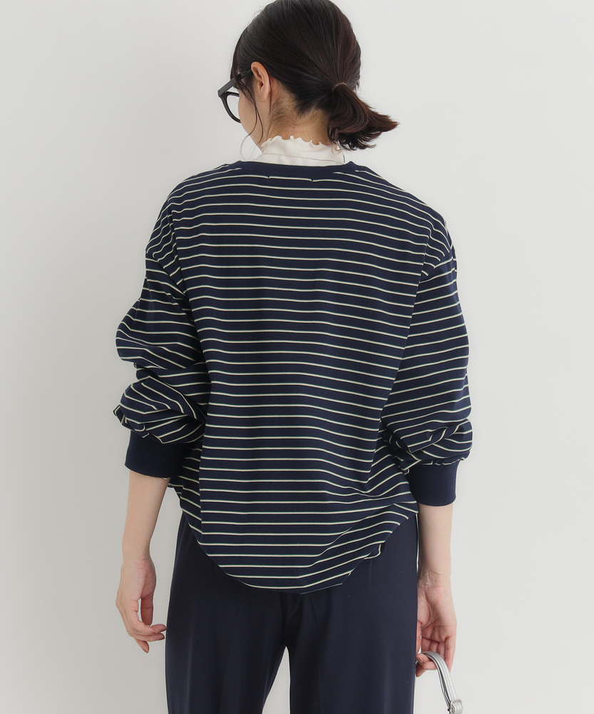 マルチボーダーロングTシャツ(M ライトベージュ＊ブラウン): トップス