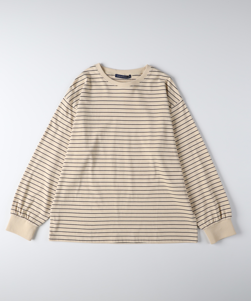 マルチボーダーロングTシャツ(M ライトベージュ＊ブラウン): トップス
