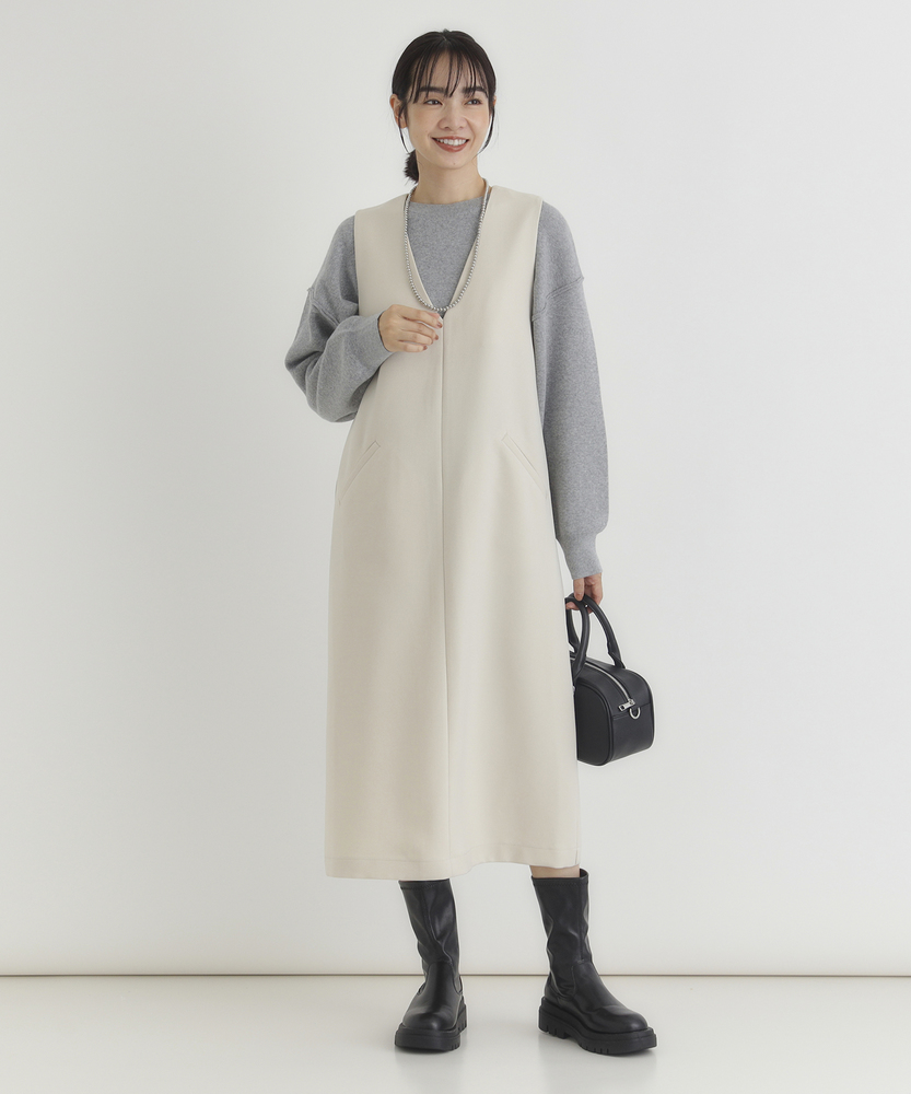 【スッキリ見えを叶える】 Vネックワンピース(小顔見え/体型カバー/Iライン/ONOFF使える/限定展開)（WEB限定価格 12/5～12/8）