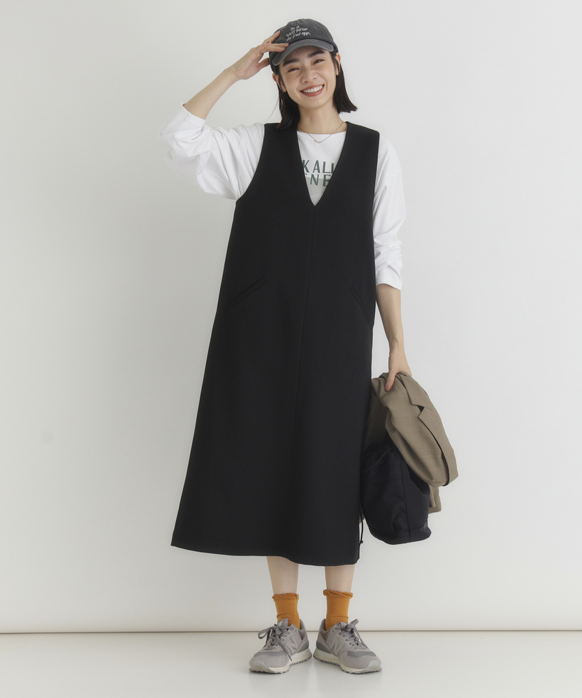 【スッキリ見えを叶える】 Vネックワンピース(小顔見え/体型カバー/Iライン/ONOFF使える/限定展開)（WEB限定価格 12/5～12/8）