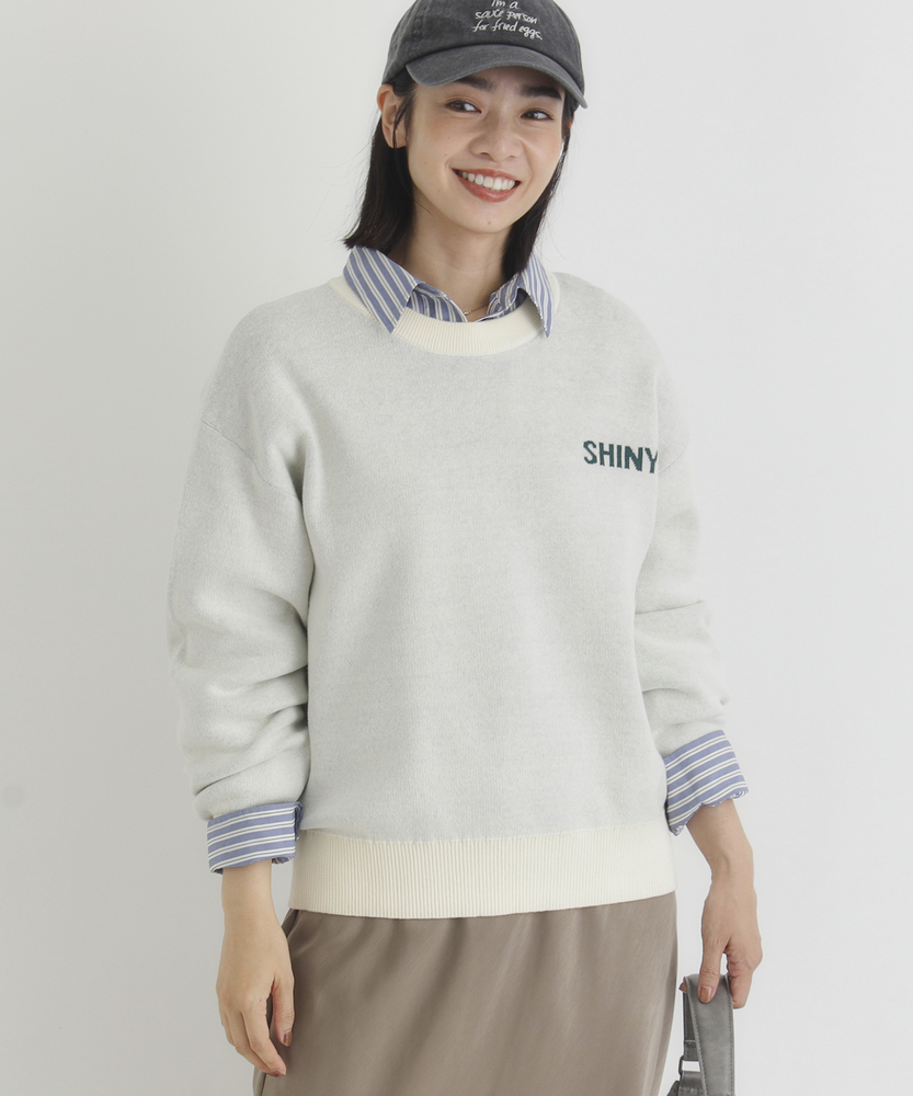 <カートにて10％off：WEB限定/12/8まで>【スウェット感覚のニット】「やわラク」スウェットライクロゴセーター（洗濯機で洗える/ゆったりシルエット/体型カバー/親子でお揃い）