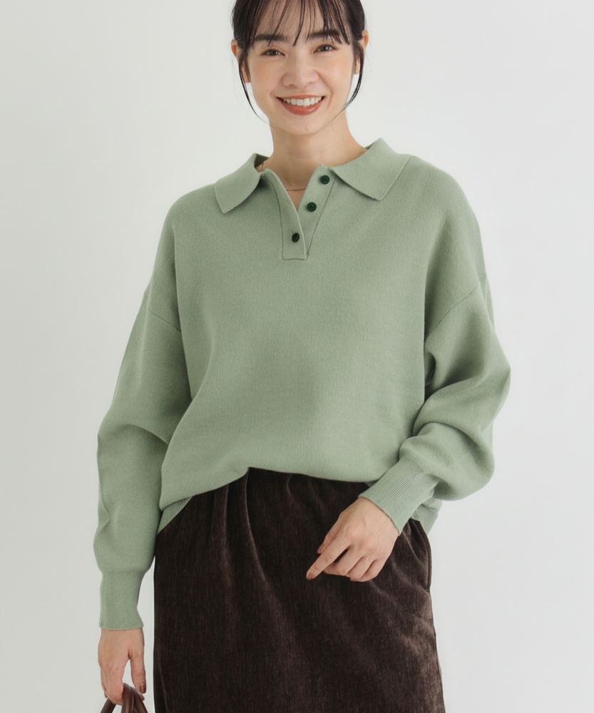 【着用感の少ない美品】45Rかわいいコットンニットポロ★センスの良いグリーン 緑 45Rかわいいコットンニットポロ☆センスの良いグリーン 緑