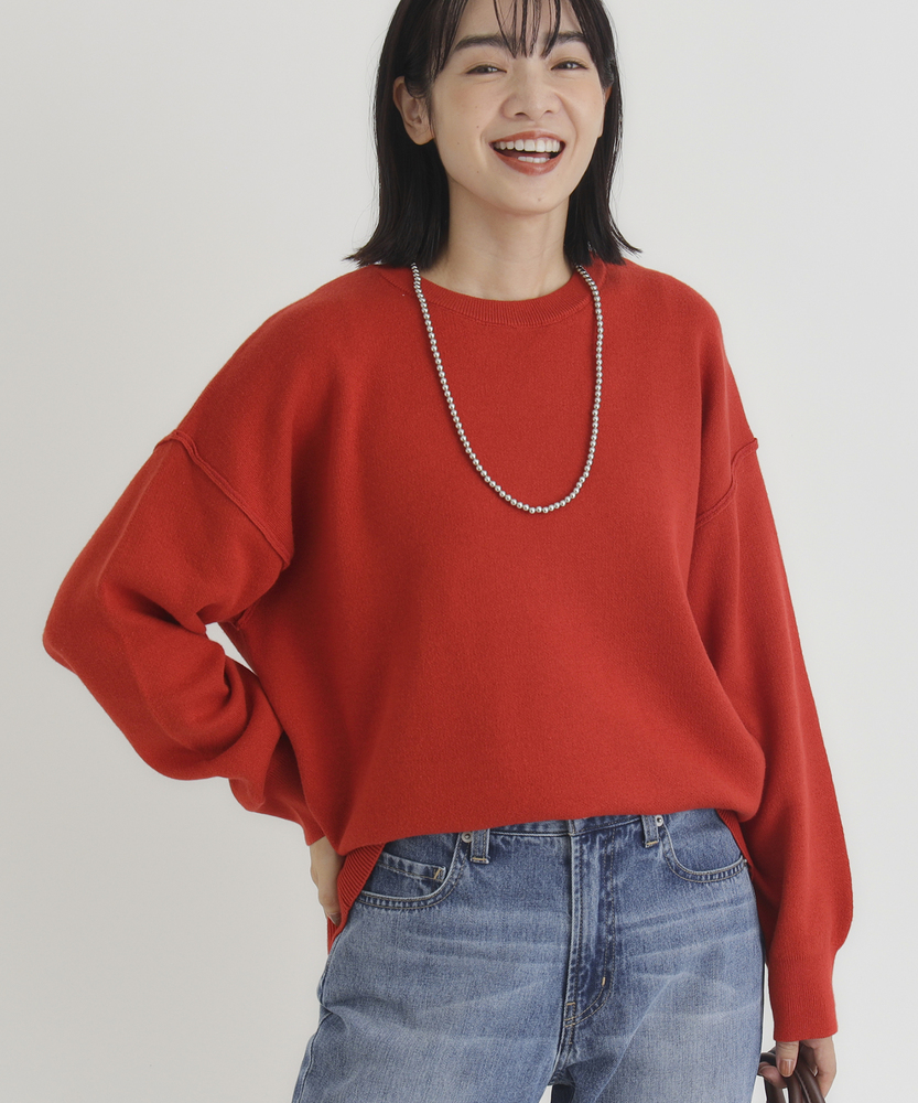 <カートにて10％off：WEB限定/12/8まで>【スウェット感覚のニット】「やわラク」スウェットライクセーター（洗濯機で洗える/ゆったりシルエット/体型カバー/楽に着られて品良く）