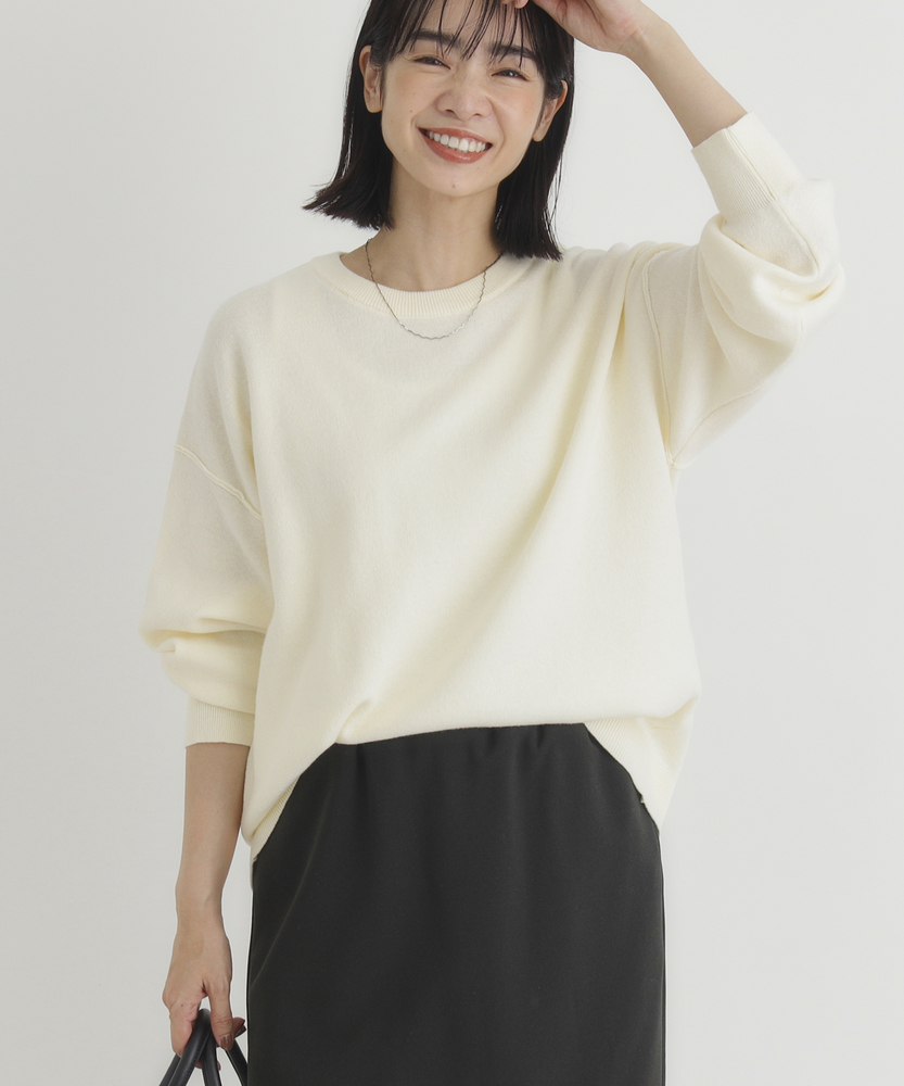 <カートにて10％off：WEB限定/12/8まで>【スウェット感覚のニット】「やわラク」スウェットライクセーター（洗濯機で洗える/ゆったりシルエット/体型カバー/楽に着られて品良く）